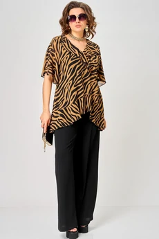 Блузка 198-1 принт зебра + кофе EVA GRANT