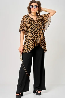 Блузка 198-1 принт зебра + кофе EVA GRANT
