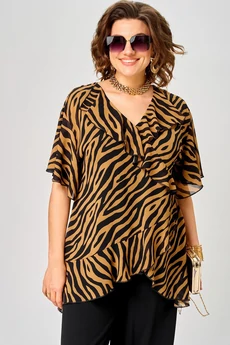 Блузка 198-1 принт зебра + кофе EVA GRANT