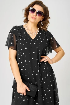 Платье 7116А черный горох EVA GRANT
