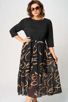 Платье 7216С черный + принт EVA GRANT