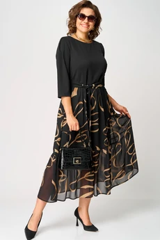 Платье 7216С черный + принт EVA GRANT