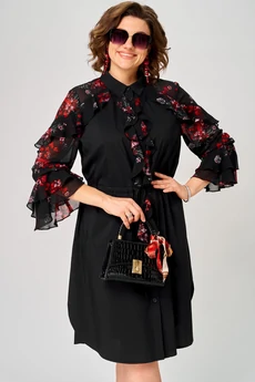 Платье 7229 черный + принт EVA GRANT