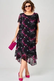 Платье  7236 черный+фуксия EVA GRANT