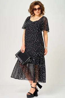 Платье 7246 черный в горох EVA GRANT