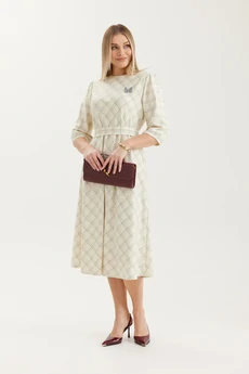 Платье 4712 молочный в клетку Elady