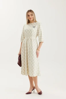 Платье 4712 молочный в клетку Elady