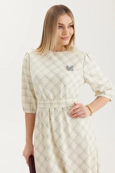 Платье 4712 молочный в клетку Elady