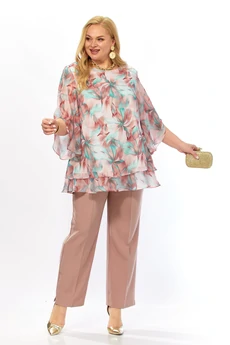 Костюм брючный 2213-14 мятно-бордовый+капучно Элль-стиль