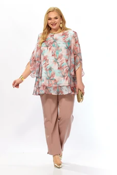 Костюм брючный 2213-14 мятно-бордовый+капучно Элль-стиль