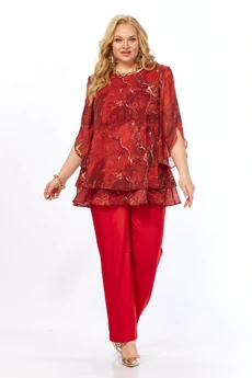 Костюм брючный 2213-16 красный мрамор Элль-стиль