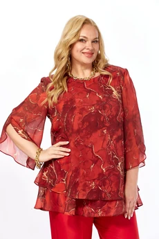 Костюм брючный 2213-16 красный мрамор Элль-стиль