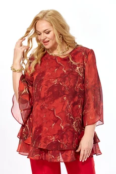 Блузка 2213-16а красный мрамор Элль-стиль