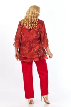 Костюм брючный 2213-16 красный мрамор Элль-стиль