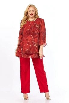 Костюм брючный 2213-16 красный мрамор Элль-стиль