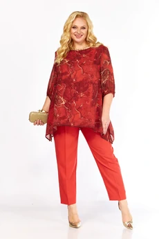 Костюм брючный 2263-13 красный Элль-стиль