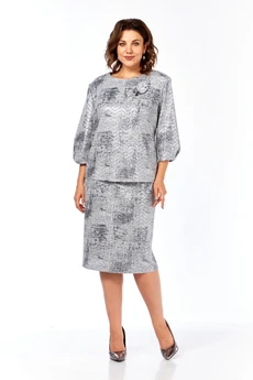 Костюм с юбкой 2400-1 серебро Элль-стиль