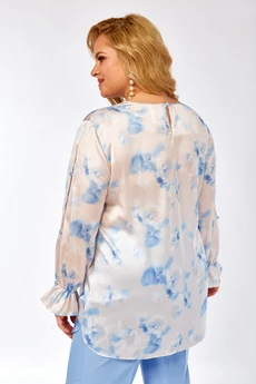 Блузка 2454а бежевый + голубой Элль-стиль