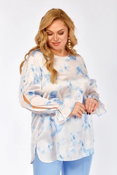 Блузка 2454а бежевый + голубой Элль-стиль