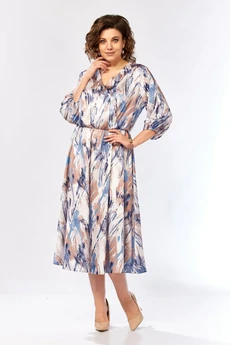 Платье 2462 бежево-голубой принт Элль-стиль