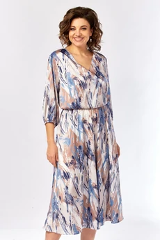 Платье 2462 бежево-голубой принт Элль-стиль