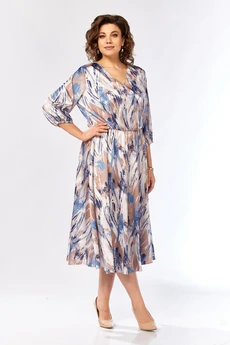 Платье 2462 бежево-голубой принт Элль-стиль