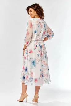 Платье 2463 белый + принт цветы Элль-стиль