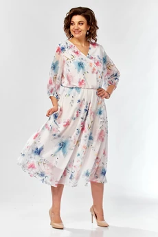 Платье 2463 белый + принт цветы Элль-стиль