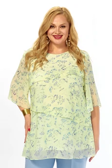 Блузка 2465а-1 лимонный+голубой Элль-стиль