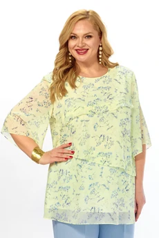 Блузка 2465а-1 лимонный+голубой Элль-стиль