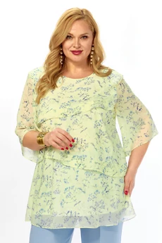 Блузка 2465а-1 лимонный+голубой Элль-стиль