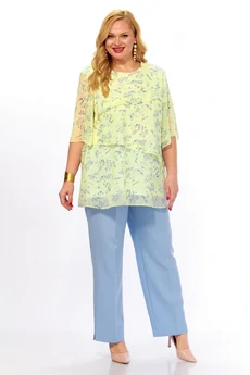 Костюм брючный 2465-1 лимонный+голубой Элль-стиль