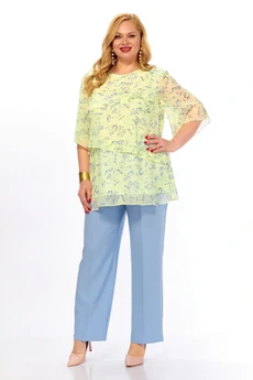 Костюм брючный 2465-1 лимонный+голубой Элль-стиль