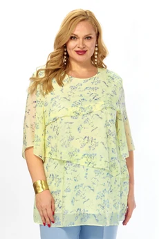 Костюм брючный 2465-1 лимонный+голубой Элль-стиль