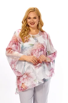 Блузка 2467а белый+розовый принт Элль-стиль