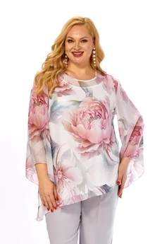 Блузка 2467а белый+розовый принт Элль-стиль