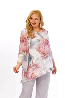 Блузка 2467а белый+розовый принт Элль-стиль