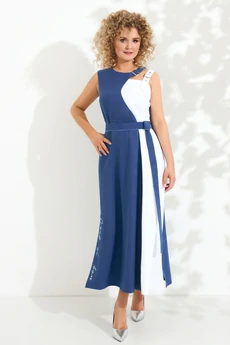 Платье 729 синий + белый Euro Moda