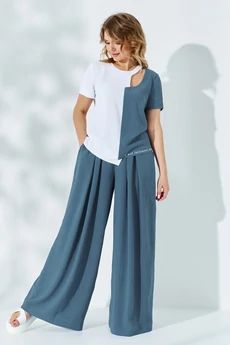 Костюм брючный 694 морская волна + белый Euro Moda