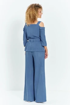 Костюм брючный 713 голубой меланж Euro Moda
