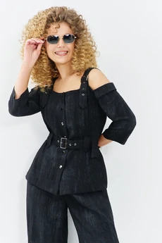 Костюм брючный 713 черный меланж Euro Moda