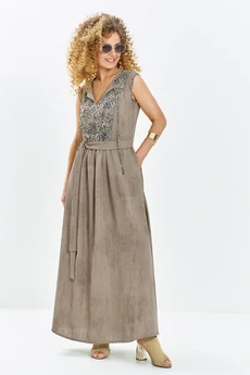 Платье 715 бежевый + леопардовый Euro Moda