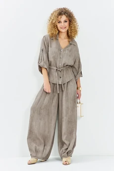 Костюм брючный 716 бежевый меланж Euro Moda