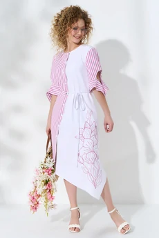 Платье 730 розовая полоса + белый Euro Moda