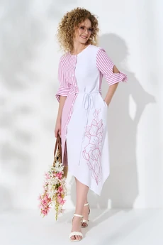 Платье 730 розовая полоса + белый Euro Moda