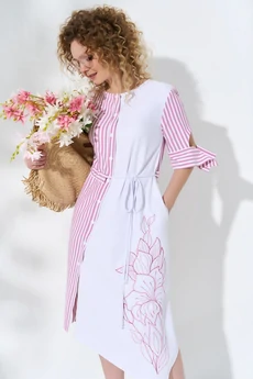 Платье 730 розовая полоса + белый Euro Moda