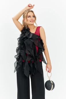Костюм брючный 761 красный + черный Euro Moda