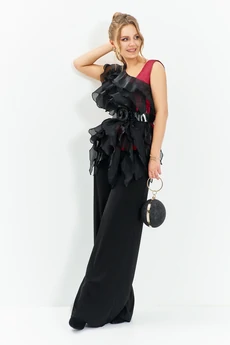 Костюм брючный 761 красный + черный Euro Moda