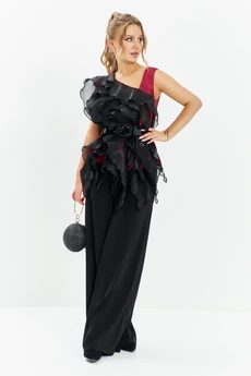 Костюм брючный 761 красный + черный Euro Moda