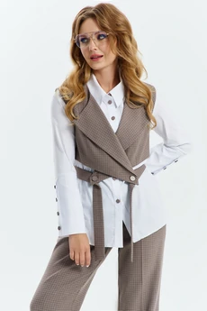 Костюм брючный 773 бежевый + белый Euro Moda